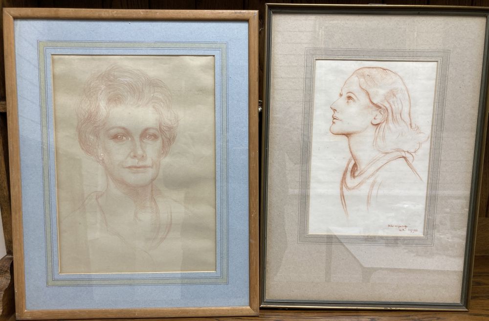 William Rothenstein (1872-1945) and Michael Rothenstein (1908-1993) Sepia chalk study of a woman, initialled and inscribed For her uni